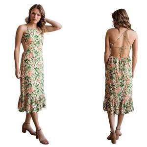 SAGE THE LABEL "Tuscan Sun" Open Back Cutout Ruffle Hem Floral Midi Dress Size S